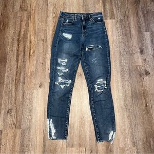 American Eagle Outfitters Dark Blue Ripped Skinny Jeans High Rise